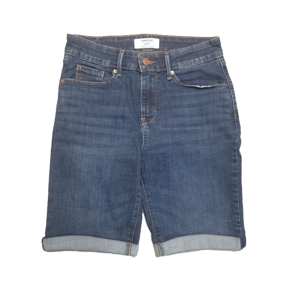 Levi's Denizen Bermuda Shorts Womens 4 Mid Rise Cuffed Blue Denim